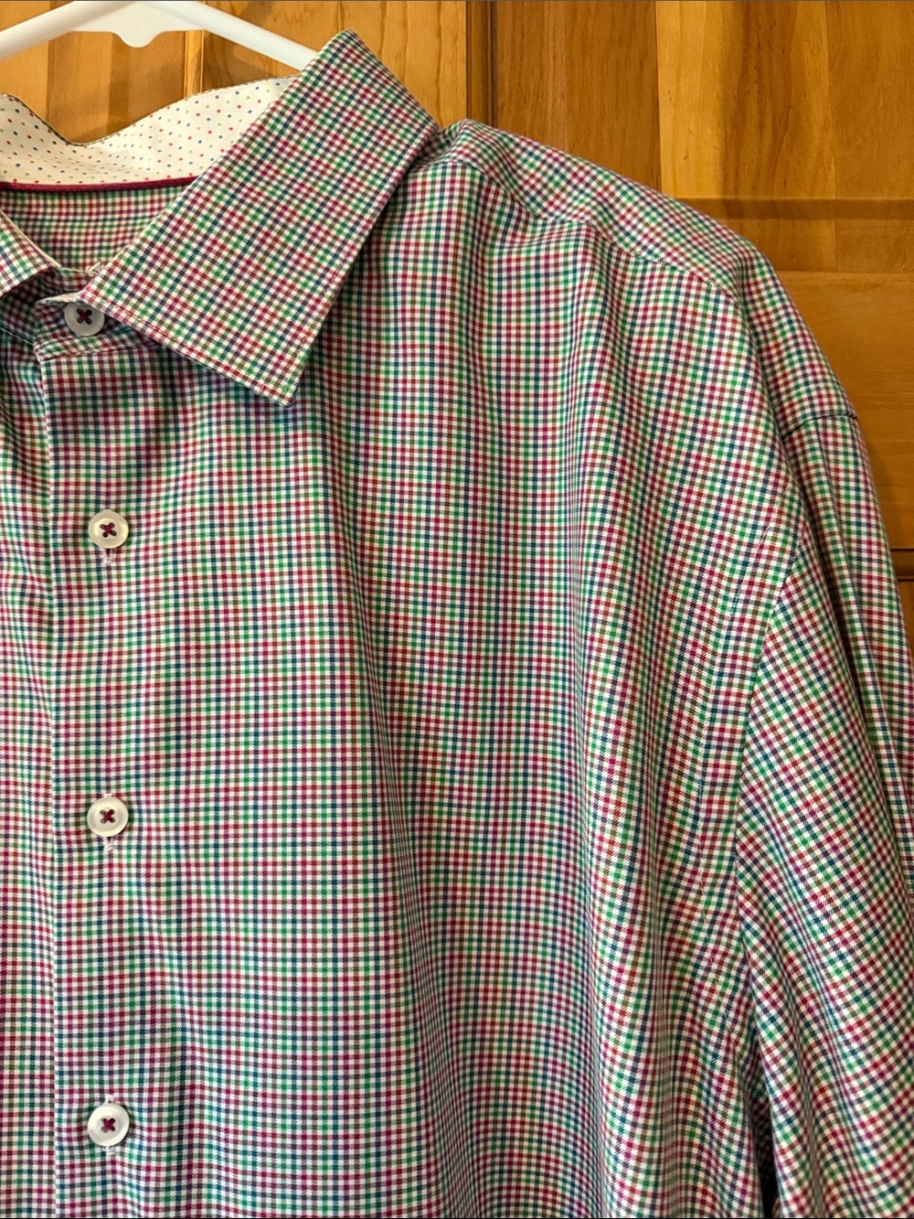 Bugatchi Men's Micro Check Dress Shirt - Red, Blue & White